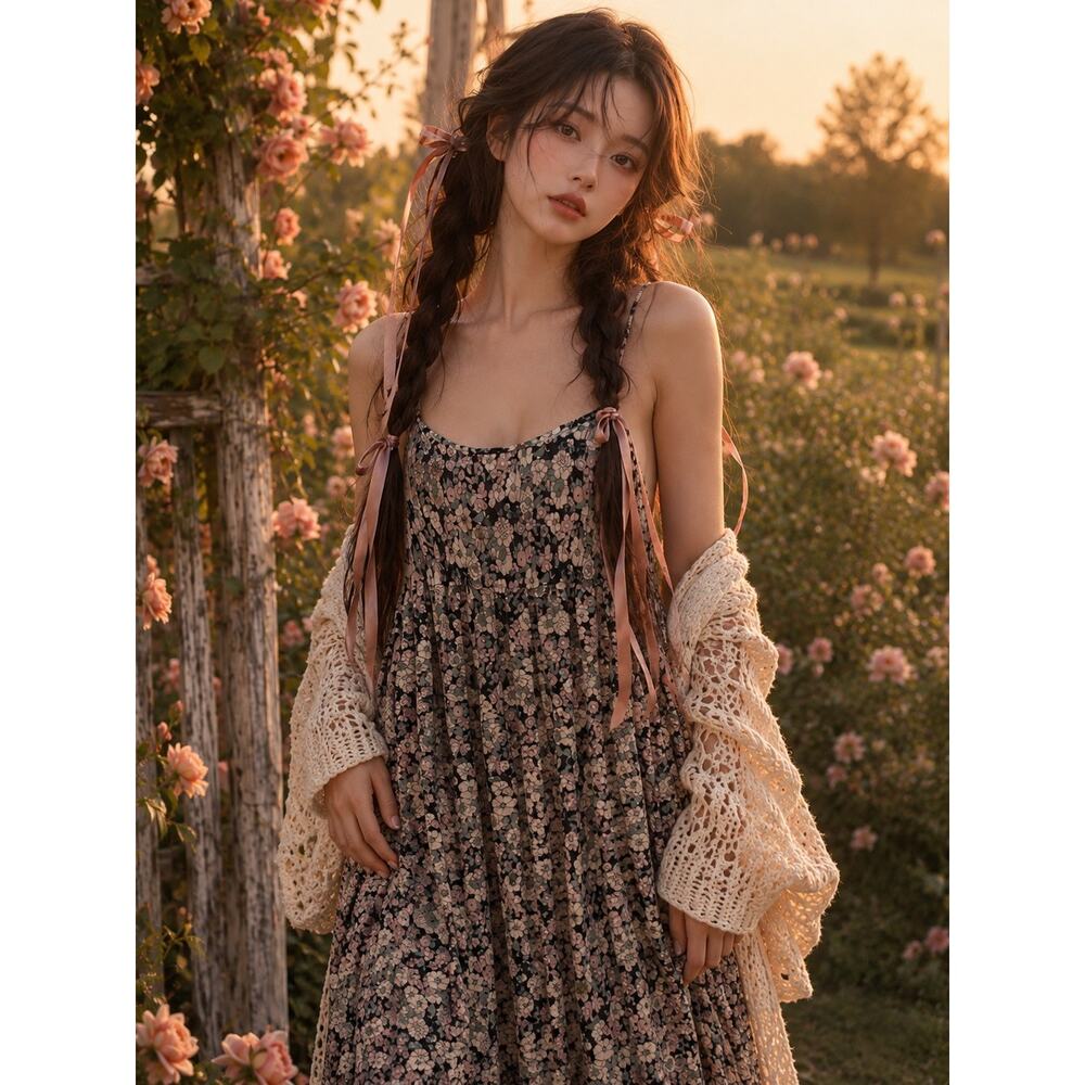 Natural Life Among Wildflowers + Daydreams flowy blooming floral maxi dress L - Picture 2 of 8